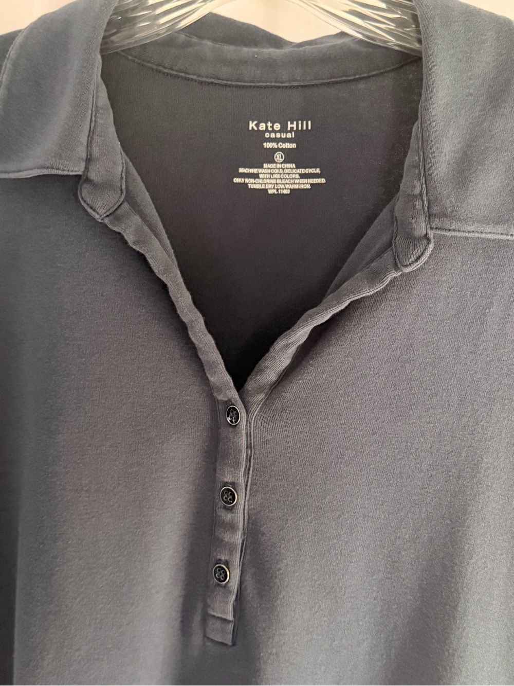 Kate Hill Women's Dark Grayish-Blue Polo with Button Placket Top - Picture 2 of 3